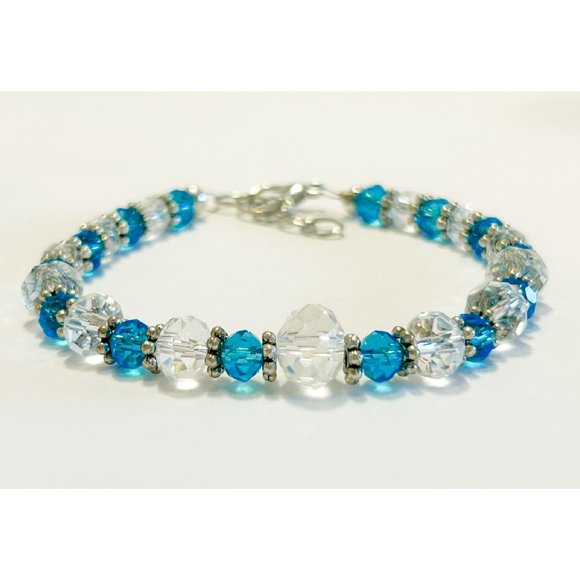 Turquoise Blue & Clear Bead Bracelet - Picture 1 of 3